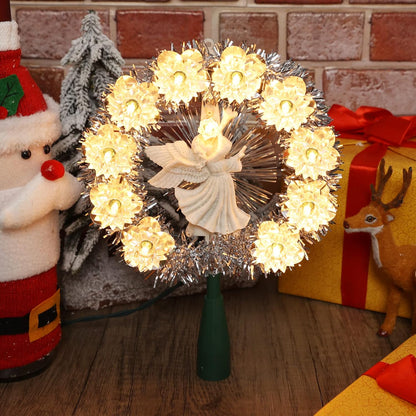 Brizled Christmas Tree Topper, 8" Lighted Angel with 11 Count Lights, Warm Lighted Treetop for Christmas Tree