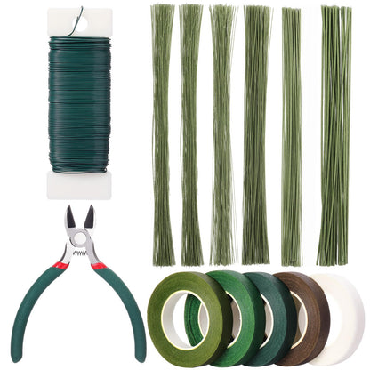 Blulu Floral Arrangement Kit, 13 Pcs Flower Arrangements Supplies Includes Gauge Paddle Wire, 18 20 22 24 26 Gauge Floral Wire Stems, Green Tape, Cutter Scissor, Bouquet Accessories for DIY Crafts