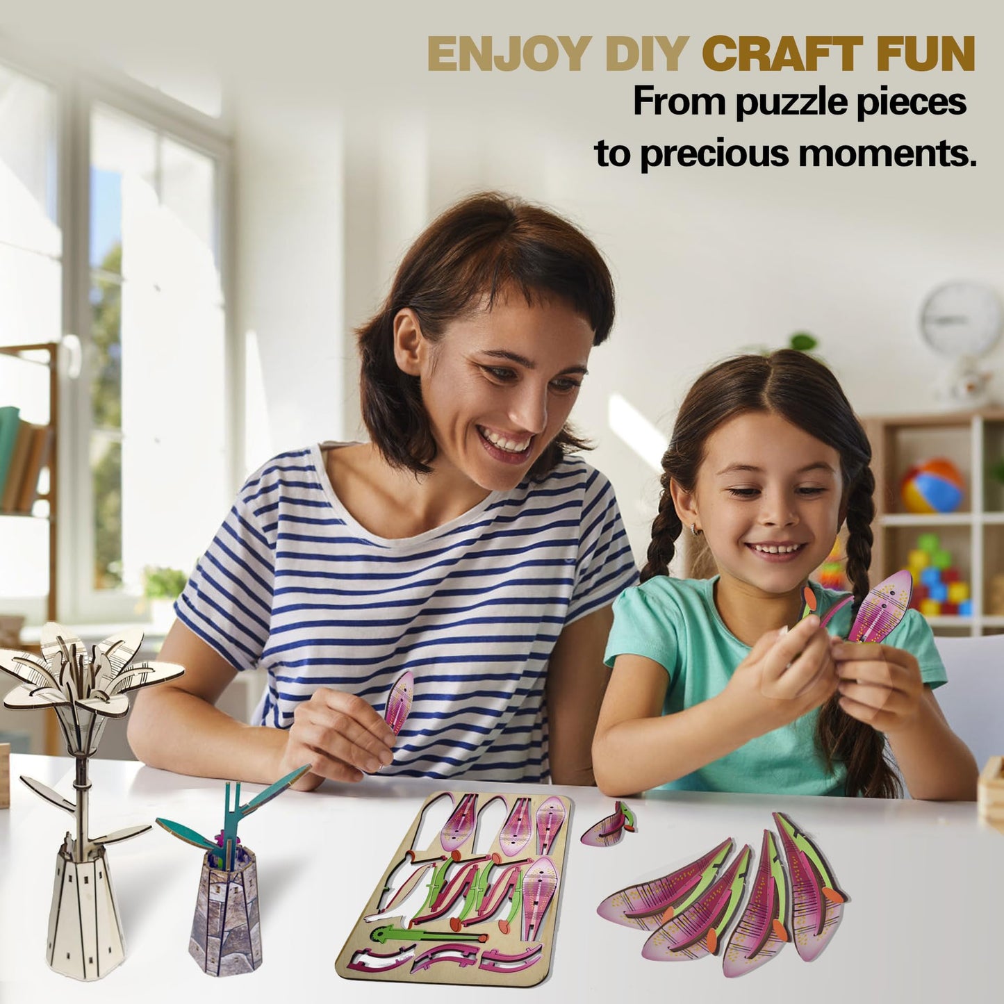 LYYHUWJIE 3D Flower Puzzle for Adults, Lily DIY Wooden Flower Crafts Set, Artificial Flower Model Kit to Assemble, Creative Adult Craft Kit for Women, Desk Decor & Mother’s Day Gift