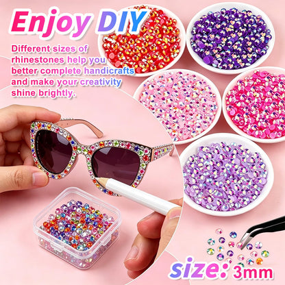 Bedazzler Kit with Rhinestones - 46000Pcs Resin Jelly Rhinestones 3mm Flatback Gems with 3Pcs B7000 Jewelry Glue, Tweezers & Pickup Pen for Nail Art, Diamond Art, DIY Crafts, Clothes, Shoes & Makeup