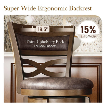 Sophia & William Swivel Bar Stools Set of 2, 26 Inch Counter Height Barstools with Backrest & Solid Wood Legs, Faux Leather Bar Stools for Kitchen Island