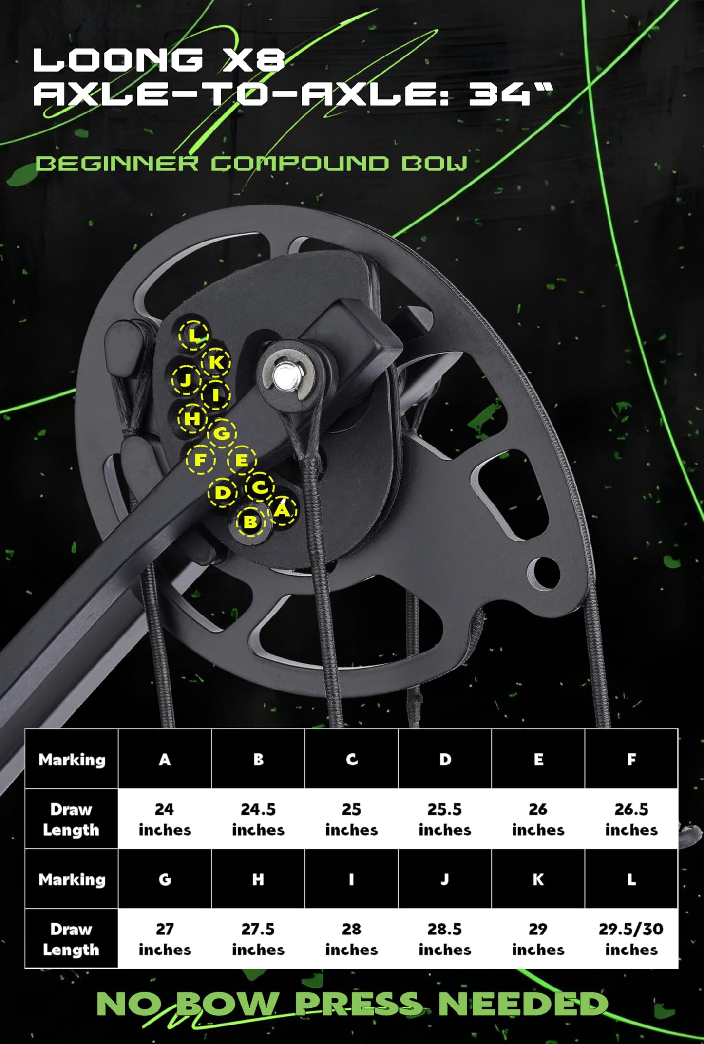 Compound Bow Kit, Hunting & Targeting, Gordon's Limb Made in USA, Draw Weight 20-70 lbs Adjustable, Draw Length 24”-29.5",up to IBO 320FPS Speed, Package with Archery Hunting (Black, Right Hand)