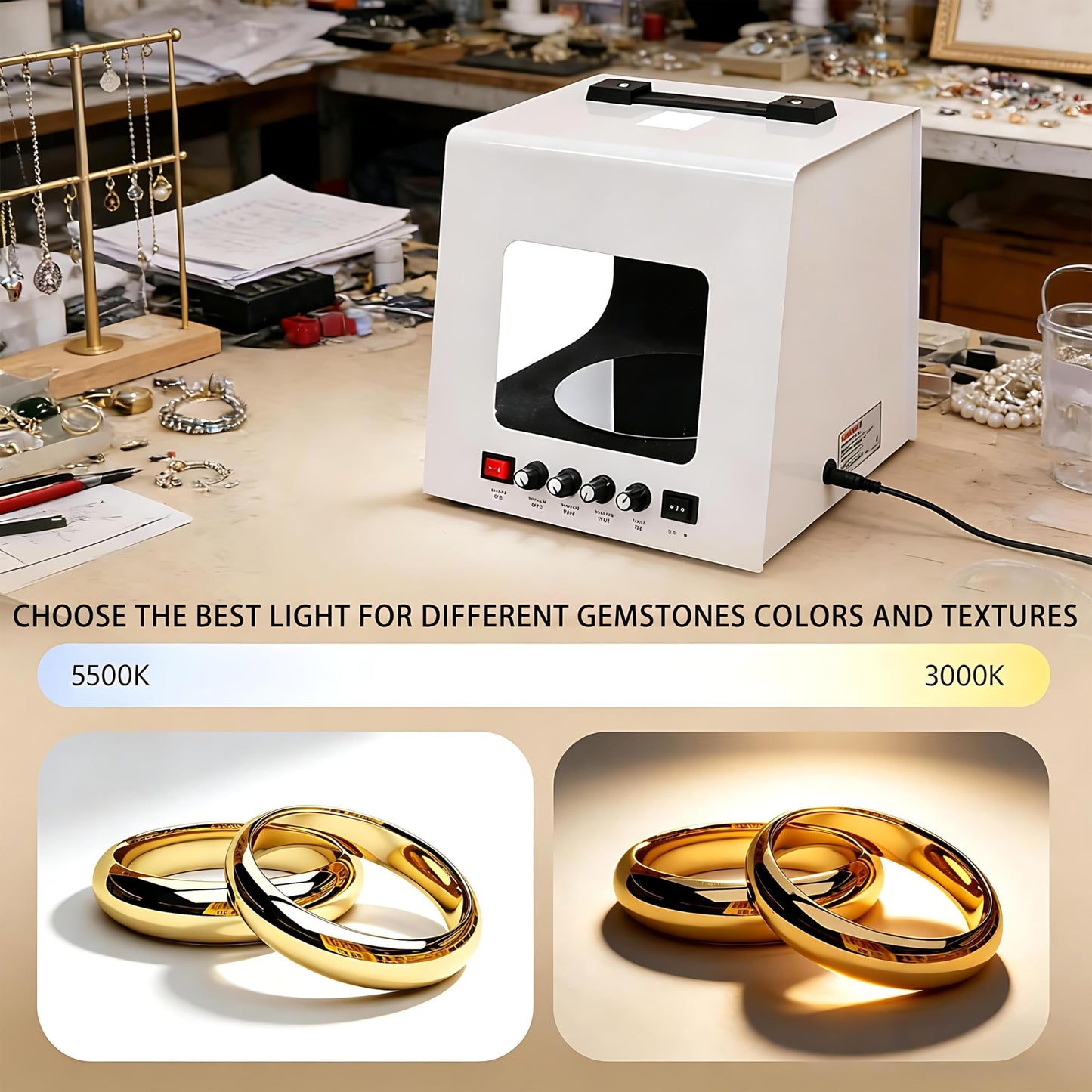 QIUNAOZI Jewelry Hanging Photography Kit, Jewelry Photo Light Box, with 360° Electric Rotating Feature, Turntable Diameter 11/15cm, Support Jewelry Hanging or Placing Black-TB20