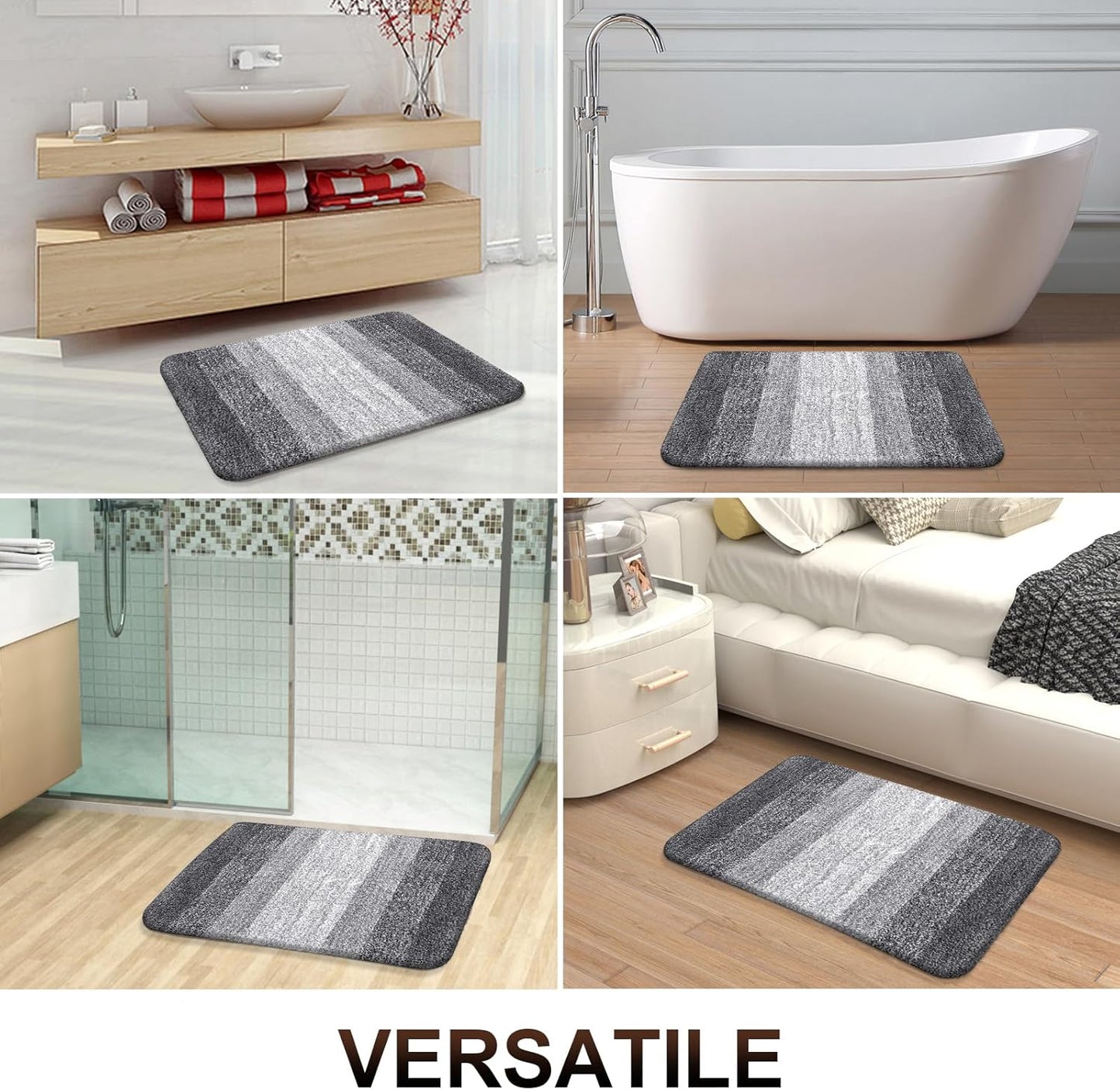 OLANLY Microfiber Bath Rugs - Extra Soft & Absorbent | Quick-Dry 24x16 Grey Bathroom Mat