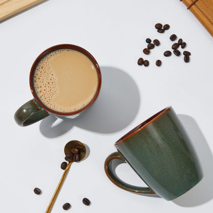 Pokini Coffee Mug 14 oz, Ceramic Coffee Mugs Set of 4, Reactive Glaze Mug for Latte/Tea/Cappuccino, Large Stackable Mug Set for Men, Women, Dad, Mom, Dishwasher & Microwave Safe, Brown Green