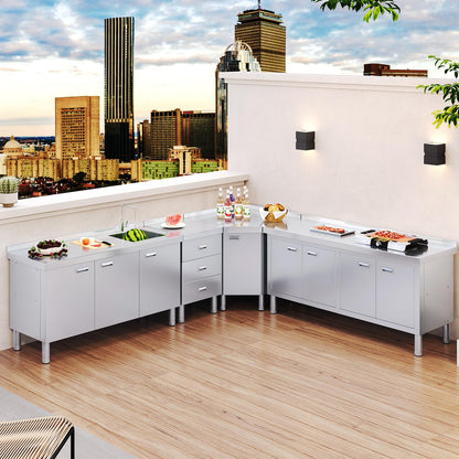 ZZV Stainless Steel Kitchen Cabinet Outdoor Kitchen Drawers with Handles Triple Access BBQ Drawers for Outdoor Garage Warehouse Restaurant, No Assembly Required, 21.66 x 19.68 x 35.43 in