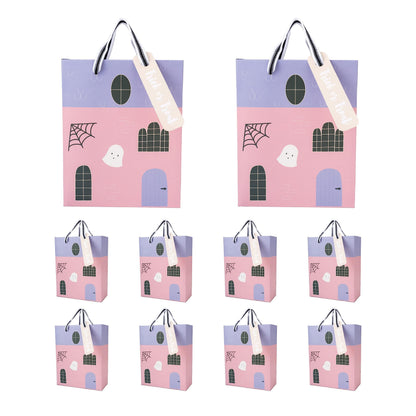 Cheerland Clearance Halloween Party Favor Paper Bags Pastel Pink Purple Hunted House Ghost Halloween Bags Trick or Treat Bag for Spooky Birthday Baby Shower Cosplay Christmas Bags Party Supplies