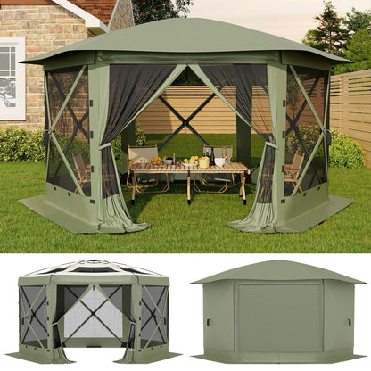 11.5x11.5FT Pop Up Canopy Tent 6 Sided Hexagon Screened Shelter with Mesh Windows, Portable Outdoor Gazebo Tent with Carry Bag, Stakes for Camping Backyard Lawn Patio