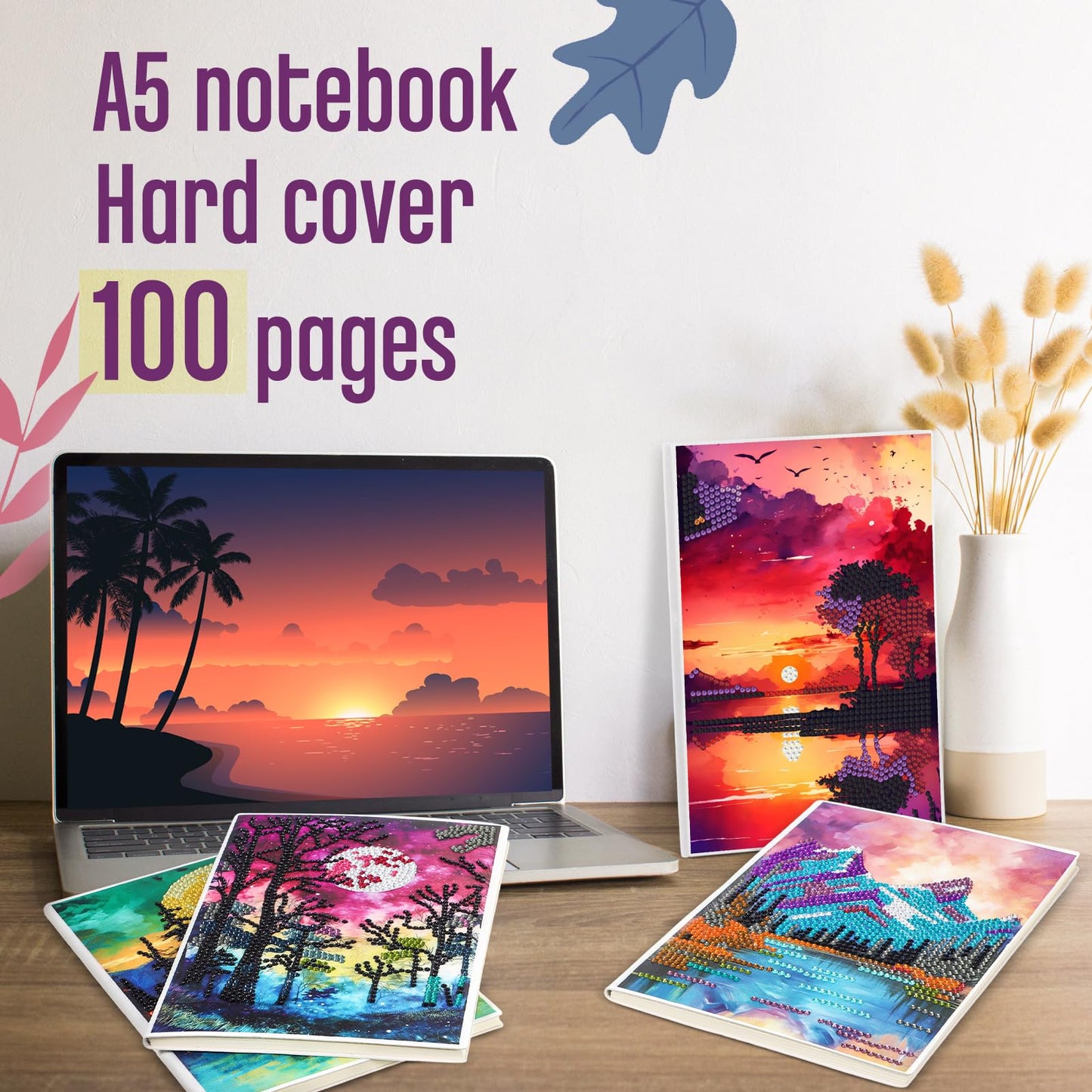 Mooliwe 4 Pcs Diamond Painting Notebook for Adults, Diamond Art Journal DIY Art Kits Sets A5 Leather Painting Sketchbook Christmas Gifts for Adults Beginners(Forests)