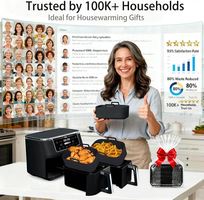 Ninja Silicone Air Fryer Liners - Reusable 8QT Dual Basket | Easy-Clean Dishwasher-Safe 2-Pack