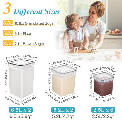 Vtopmart 10 PCS Flour and Sugar Storage Container, Large Airtight Food Canisters with Lids for Kitchen, Pantry Organization, BPA Free, Black