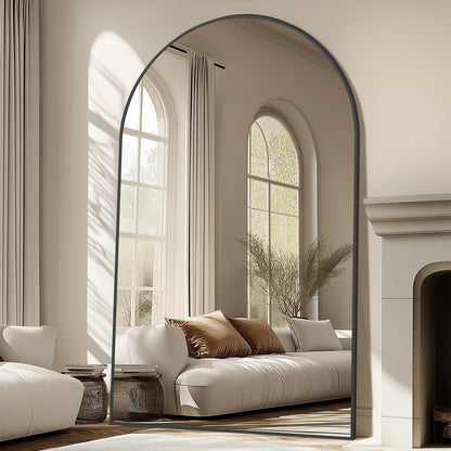 Arched Full Length Mirror, 76"X44" Oversized Black Floor Mirror Full Length, Tempered Glass Large Free Standing Mirror for Bedroom Living Room Clothing Store Gym, Aluminum Alloy Frame