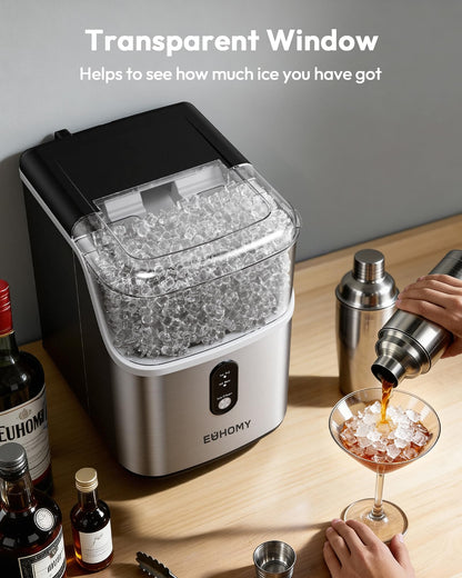 EUHOMY Nugget Ice Maker Countertop, Ready in 7 Mins, 34Lbs/24H Pebble Ice Maker Machine, Self-Cleaning Countertop Sonic Ice Makers with Ice Scoop&Basket, Pellet Ice Maker for Home, Stainless Steel