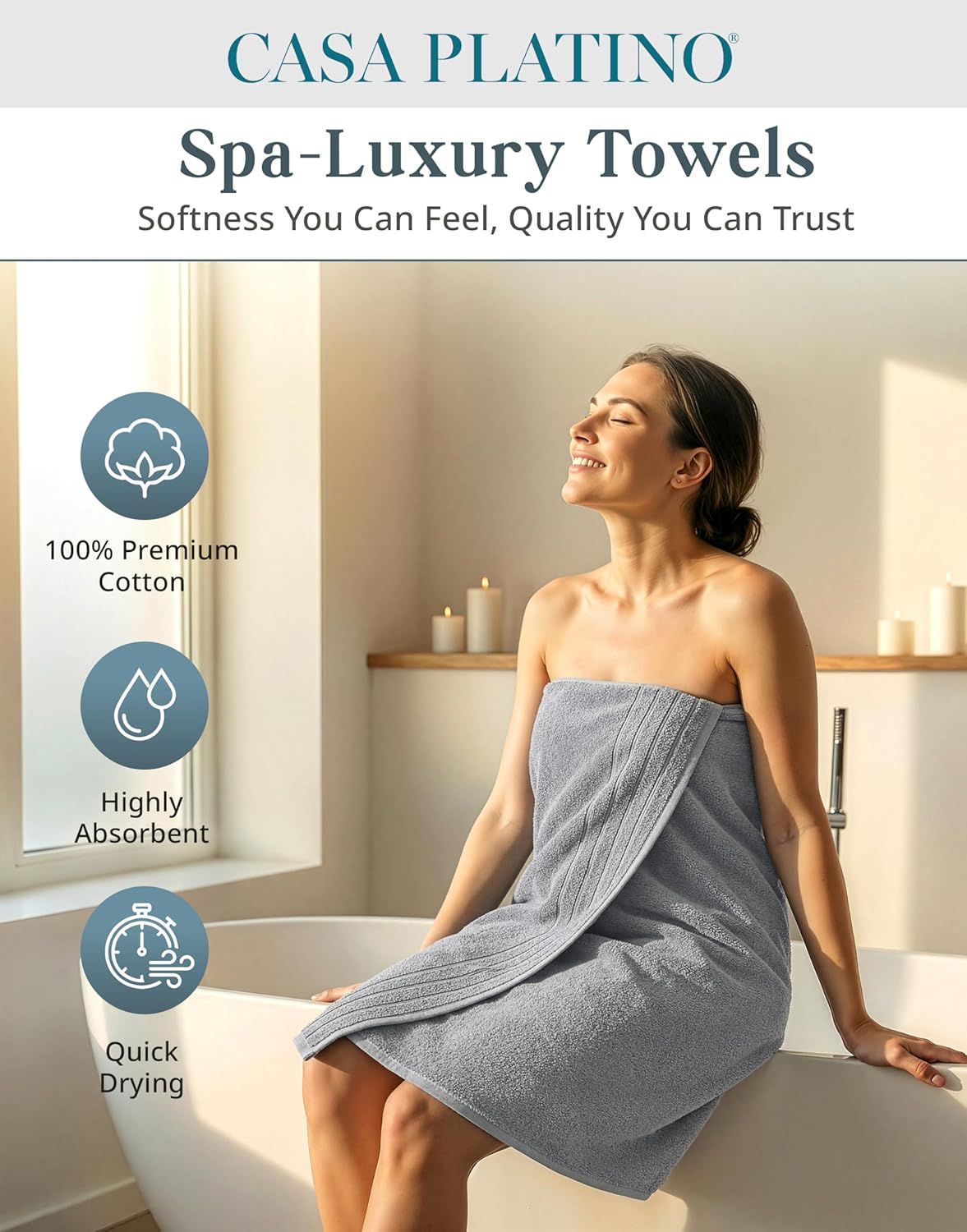Set 8 2 4 2 Casa Platino Premium Cotton Bath Towel Pcs - Super Soft, Durable & Highly Absorbent - Bath, Washcloths