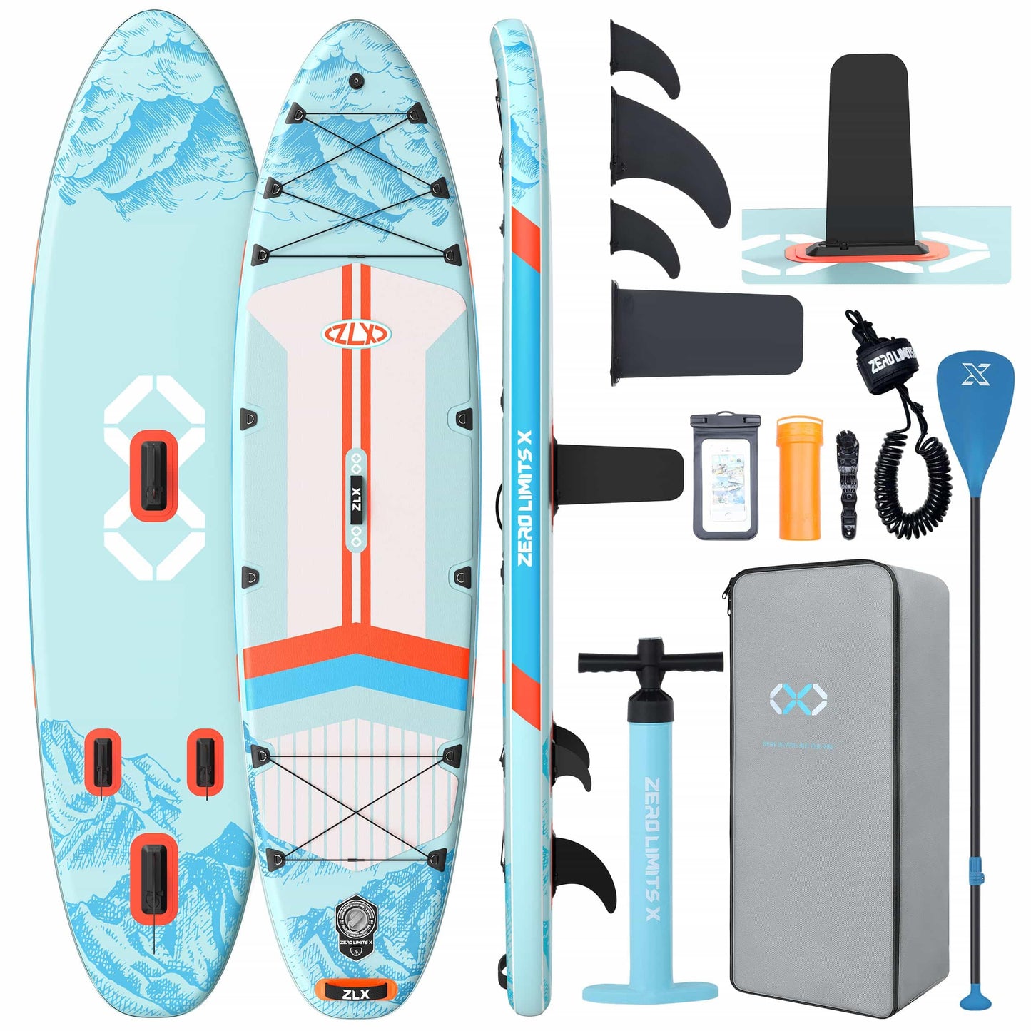 ZLX 11'6"x35" Ultra Wide Inflatable Stand Up Paddle Board | Stable Non-Slip Deck Pad, Unique Fin System, Premium SUP Accessories & Backpack - Upgraded Pump for Adults, All Skill Levels
