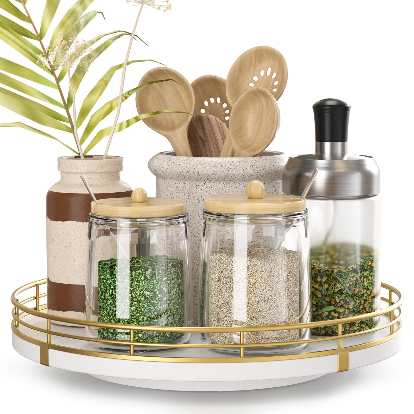 9" Wooden Lazy Susan Turntable for Cabinet – Rotating Spice Rack Organizer, Small Kitchen Countertop Tray for Dining Table & Pantry Storage