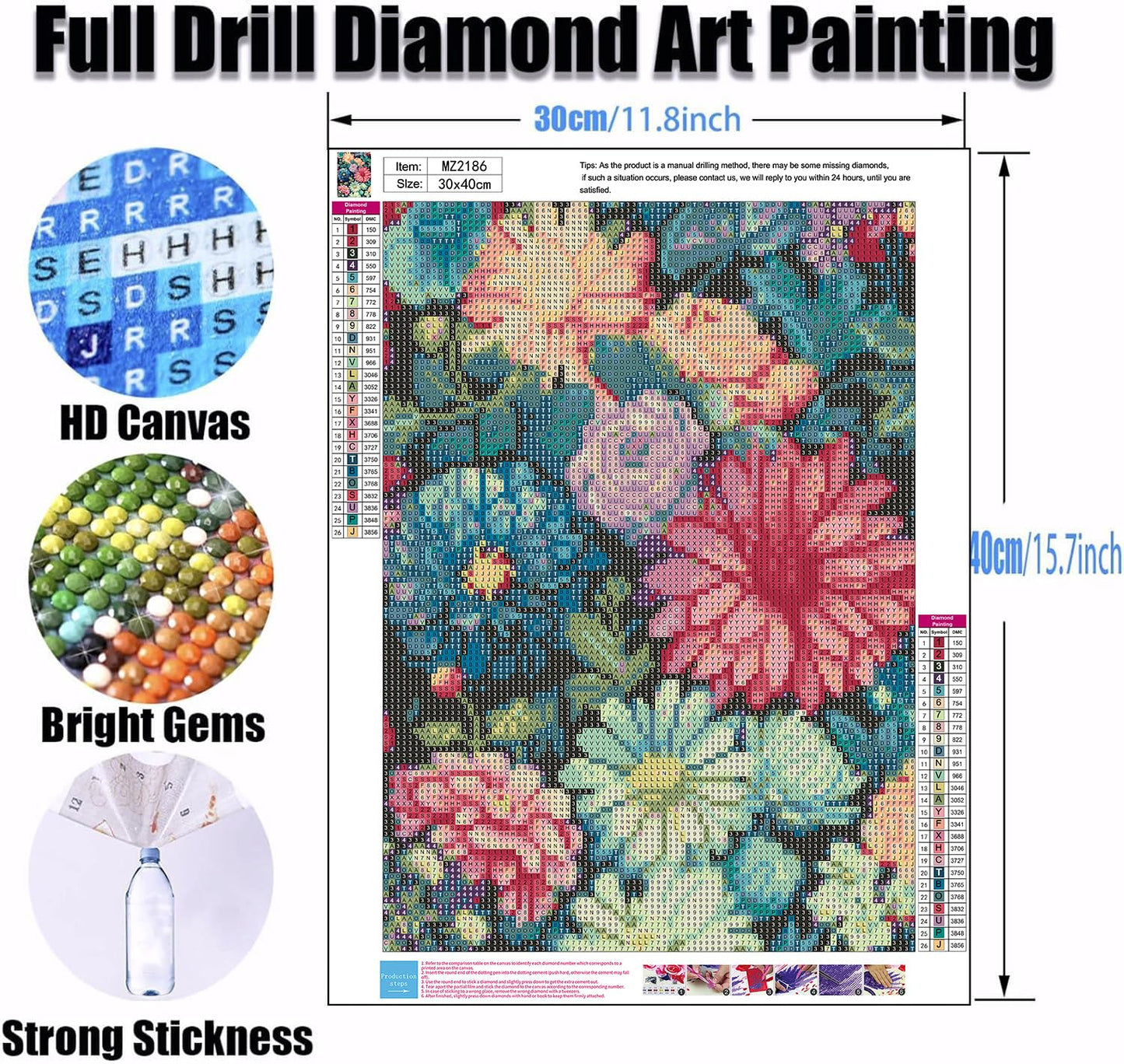 Ekuxom 3 Pack Diamond Art Kits for Adults-Flowers Diamond Painting Kits for Adults-5D DIY Full Round Drill Diamonds Gem Art Set for Home Wall Decor 12x16inch