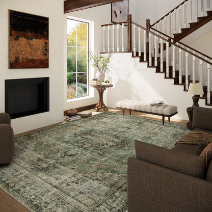 palohom 10x12 Area Rug Washable Rugs: Large Living Room Rug Stain Resistant Non Slip Distressed Vintage Low Pile Faux Wool Soft Green Rugs for Bedroom Farmhouse Dining Room Kids Playroom Nursery
