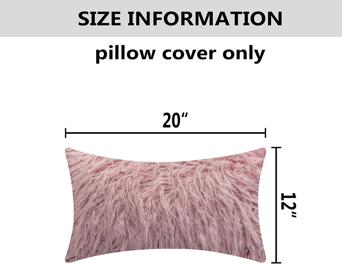 12 20 Set 2 30x50cm, Home Brilliant x Pillow Cover of Shaggy Rectangle Lumbar Throw Pillows Blush Faux Fur Accent