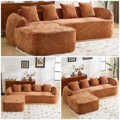 Trygoal L Shaped Compression Sofa, Modular Couch with Curved Armrests & 4 Coordinating Pillows, Modern 101'' Chenille 4 Seater Sofa with Wide Seat for Living Room, Bedroom, No Assembly, Orange