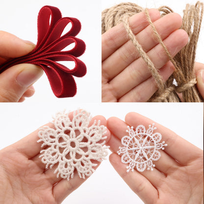 Christmas Velvet Ribbon Craft Kit – 6 Rolls Burgundy Felt Ribbon with Jute Twine Snowflake Fabric Patches, Complete Holiday Gift Wrapping Decoration Set, High-Value Bundle for Xmas Crafts Home Décor