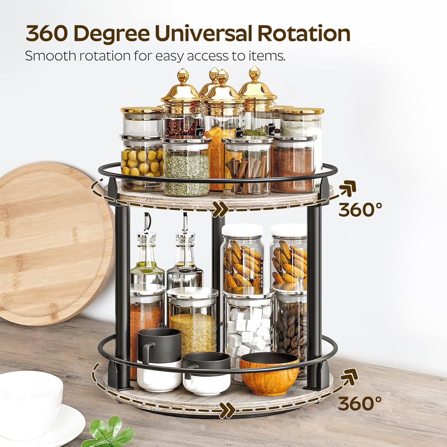 2 Countertop SR22BG YATINEY Lazy Susan Organizer, Rotating Spice Rack, Tier Spice Turntable Organizer, Industrial