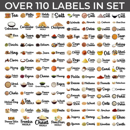 Indian Kitchen Labels Set, 116 Labels, South Asian Spice and Pantry Organization Stickers