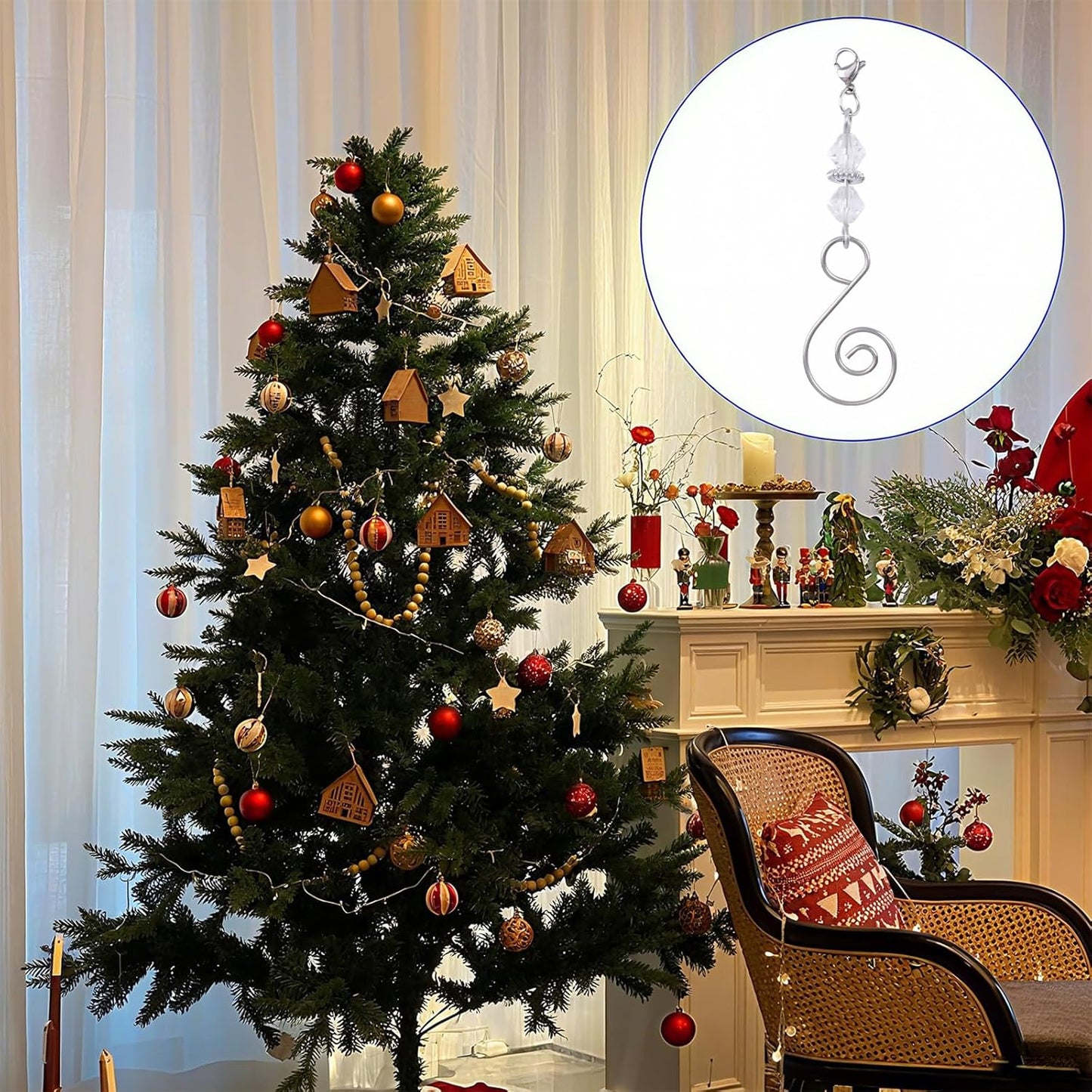 20 INCREWAY Pcs Lobster Knot Christmas Hook Decorative with Lobster Claws Hanging Metal Wire Clear Rhombic Crystal