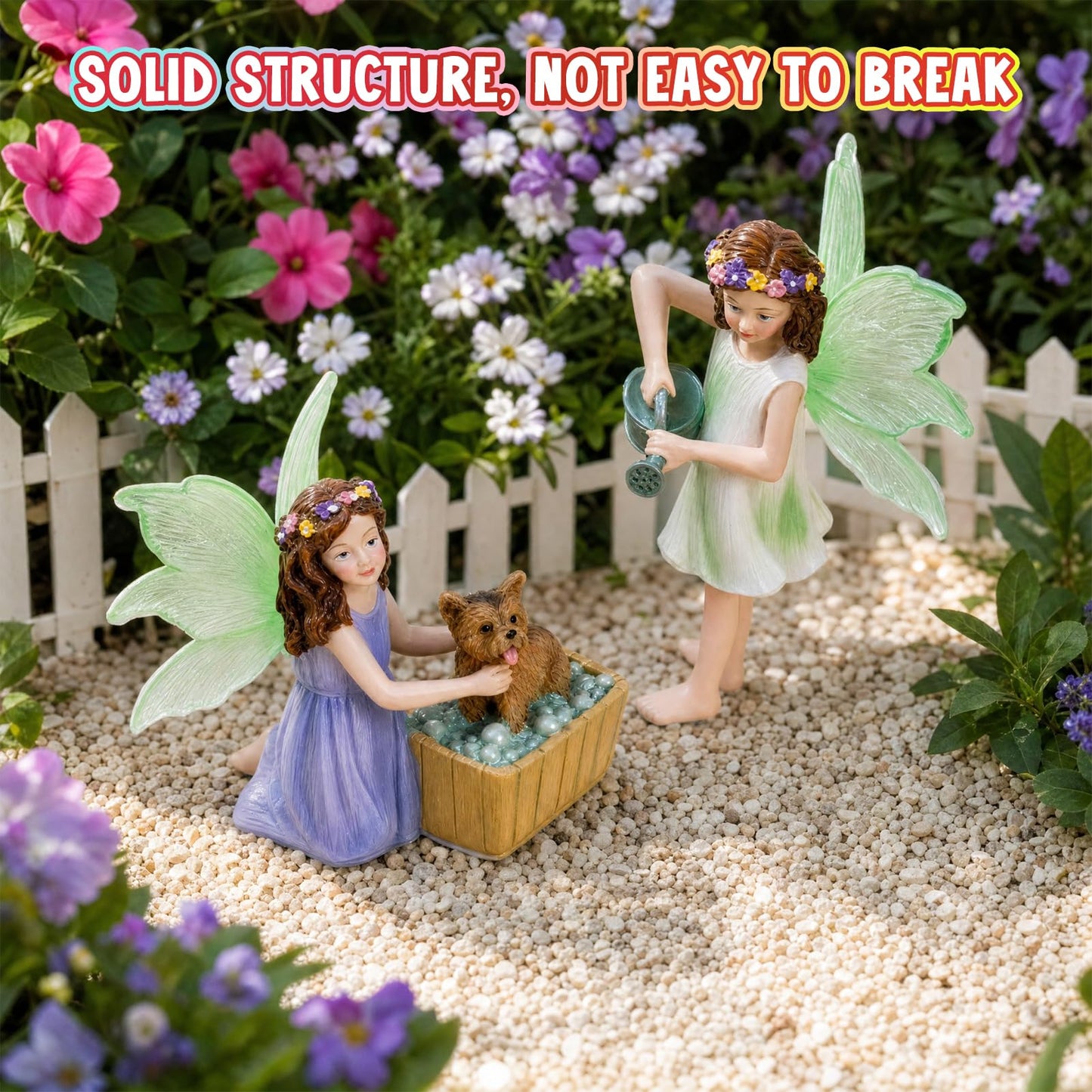 DONABELA Fairy Garden Figurines Set, 2PCS Miniature Dog Bath Statues, Garden Decor Accessories for Outdoor Patio, Yard, Lawn, Succulent Planter, Micro Landscape, Tiny Gift Kit