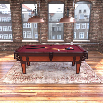 Fat Cat Reno 7.5 Foot Pool Table, Billiard Table with Accuslate Surface, K66 Bumpers, Dark Cherry Finish, Includes Cues and Balls