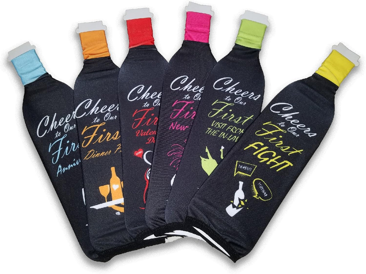 First Year of Marriage Milestones Wine Bottle Covers, Pack of 6 Unique Wedding Gift Covers
