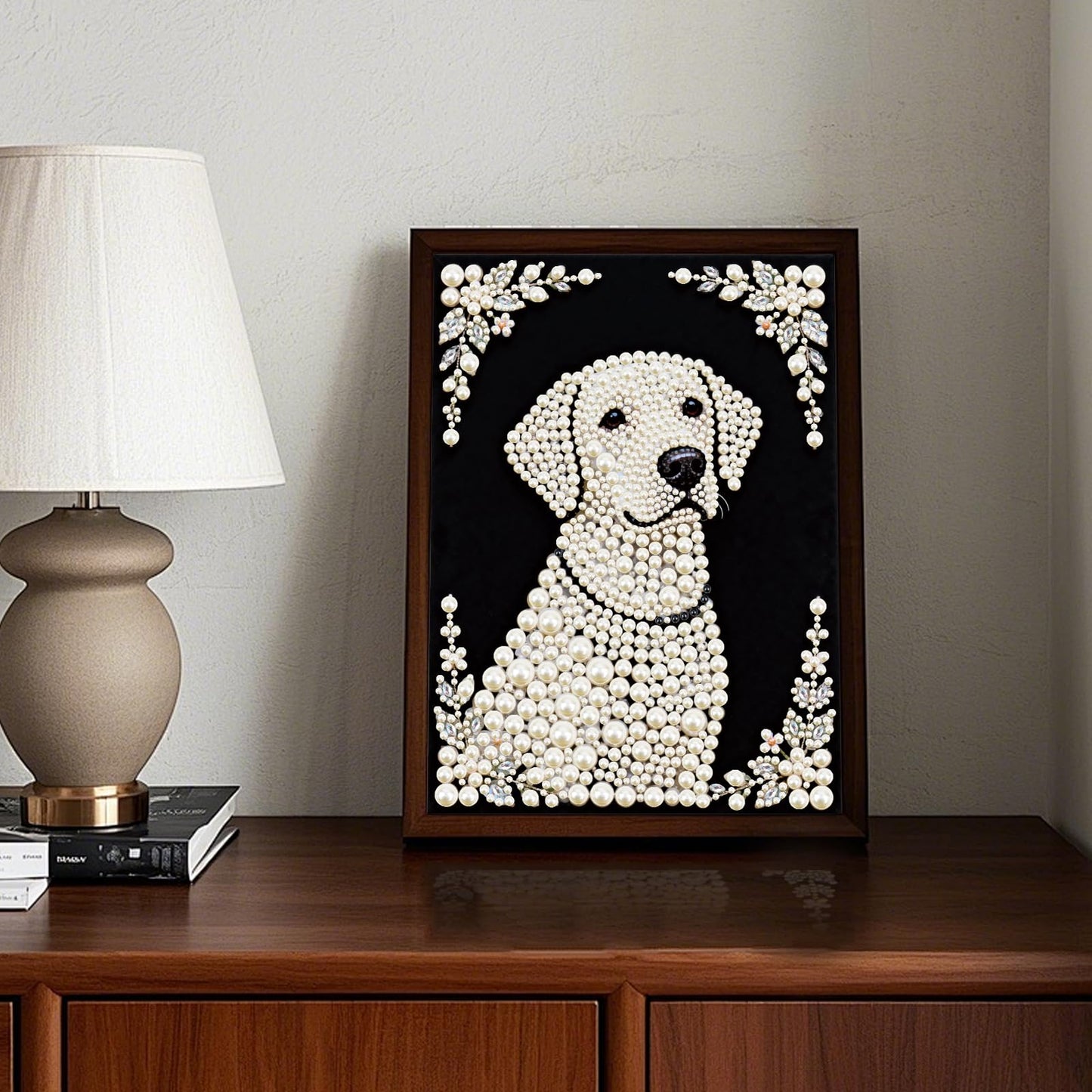 Stalente Pearl Diamond Painting Kits for Adults Dog, 5D Special Shape Diamond Art Kits for Beginners, Crystal Rhinestones Diamond Painting for Home Wall Decoration Gift 12×16inch, Animal