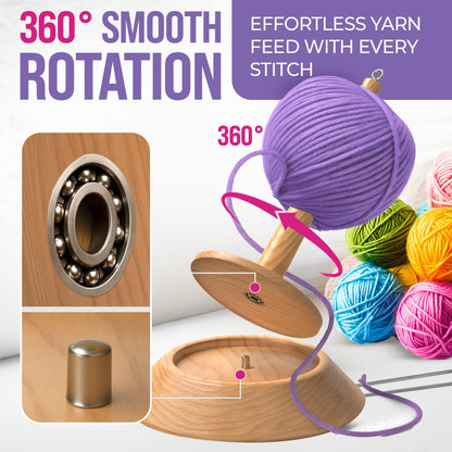BARVA 2 in 1 Upgraded Table Chunky Yarn Holder 22 Lb & Mini Wristlet Spinner | Bracelet Spindle On the Go for Travel & Car | Wood Crochet Accessories | Compact Fiber Tools | Top Crafts Gifts for Women