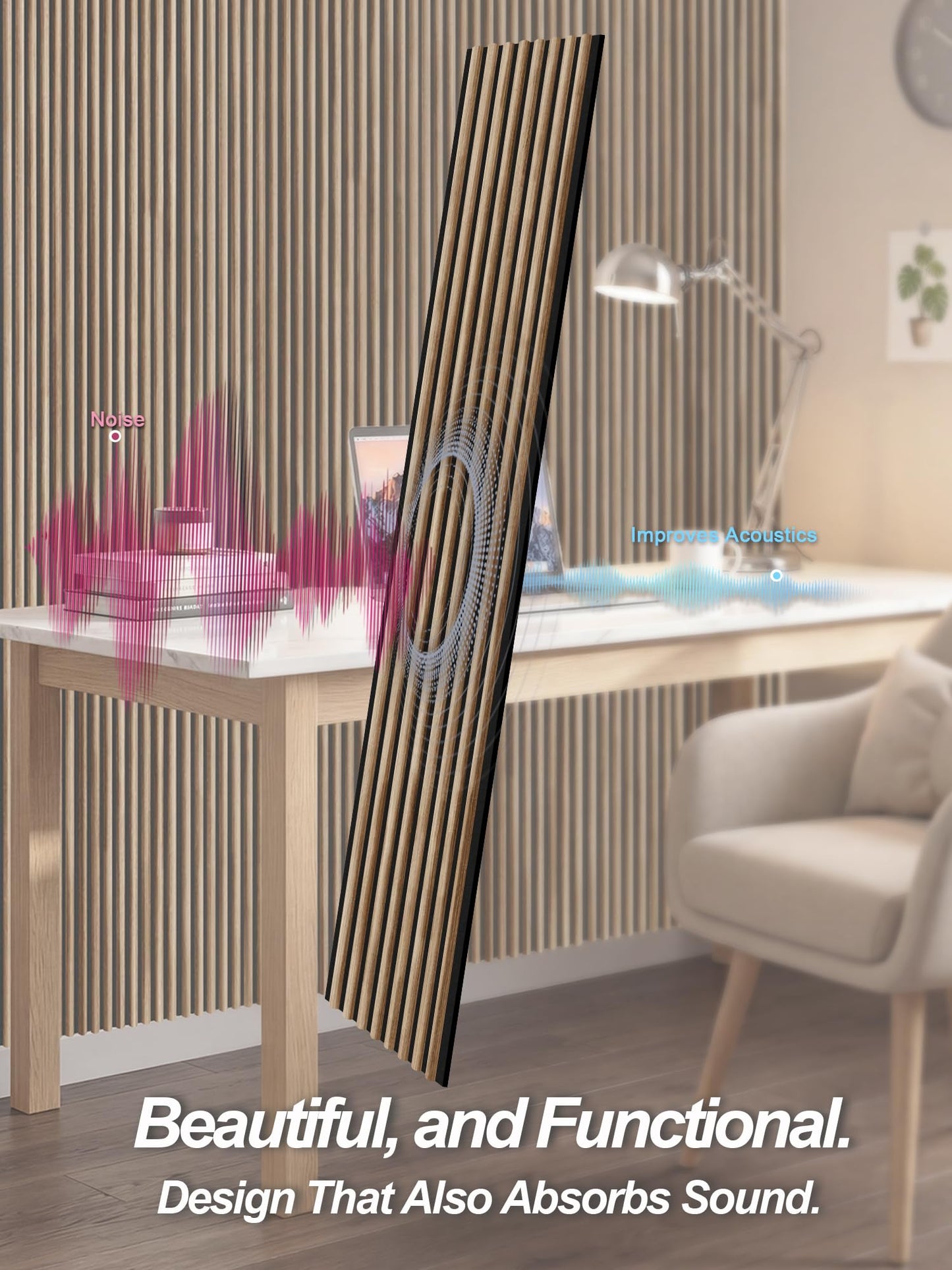 Mollywell Wood Slat Wall Panels, Walnut Acoustic Wall Panel 94.5x12.5 Inch, 8ft Arc Slat Wall Paneling, Flexible 3D Sound Proof Accent Wall Boards NRC 0.95 for TV Backdrop Bedroom, Pack of 6