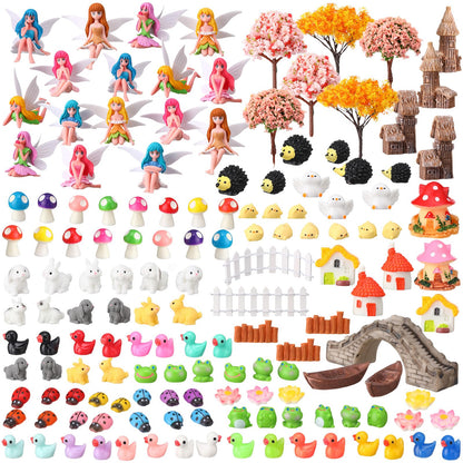 Seenelling 150 Pcs Fairy Garden Accessories Miniatures Figures Kit Micro Landscape Resin Mushroom Animals Fake Pond Lawn Bridge Garden Decoration