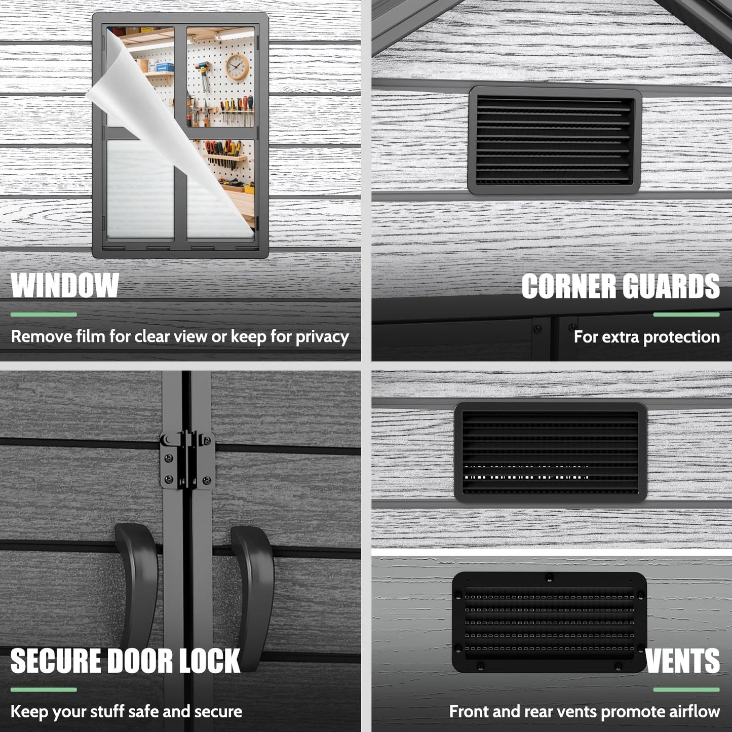 EHHLY Outdoor Storage Shed 6x4.4 FT, Resin Shed with Floor, Window & Vents, Waterproof Plastic Shed with Lockable Door for Backyard, Patio, Lawn, Gray