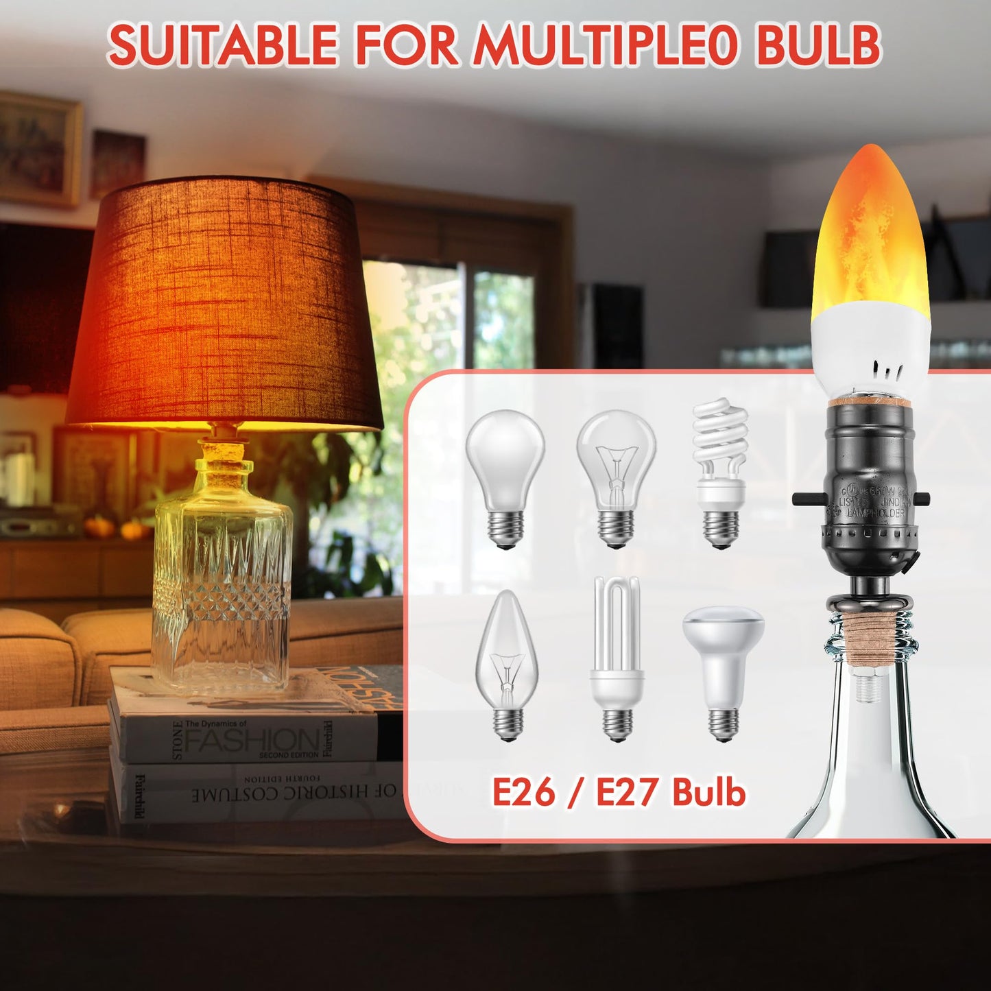 Lpraer 2 Set DIY Wine Bottle Lamp Kit with E26 LED Light Bulbs for Liquor Bottle, w/Glass Drill Bit and Lid, Black Cord w/Lamp Socket, 3 Size Tapper Cork (W/ 2 Flame Effect Light Bulbs)
