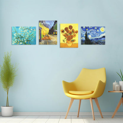 Muzagroo Art Van Gogh Diamond Painting Kits for Adults, DIY 5D Diamond Art Kits for Beginners, Starry Night Arts and Sunflower Crafts Diamond Art for Living Room, Kids Room 4 PCS Wall Art