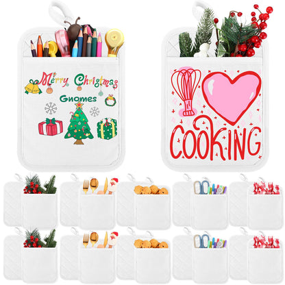 Hoolerry 10 Pieces Pot Holders with Pocket Sublimation 7x9'' Cotton Oven Pot Holders Bulk with Hanging Loops Pads for Kitchen Cook Baking (White)
