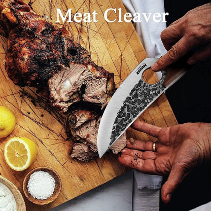 Huusk Viking Japanese Meat Cleaver, Forged Boning Knife With Sheath, High Carbon Steel Japan Butcher Fillet for Kitchen, Camping