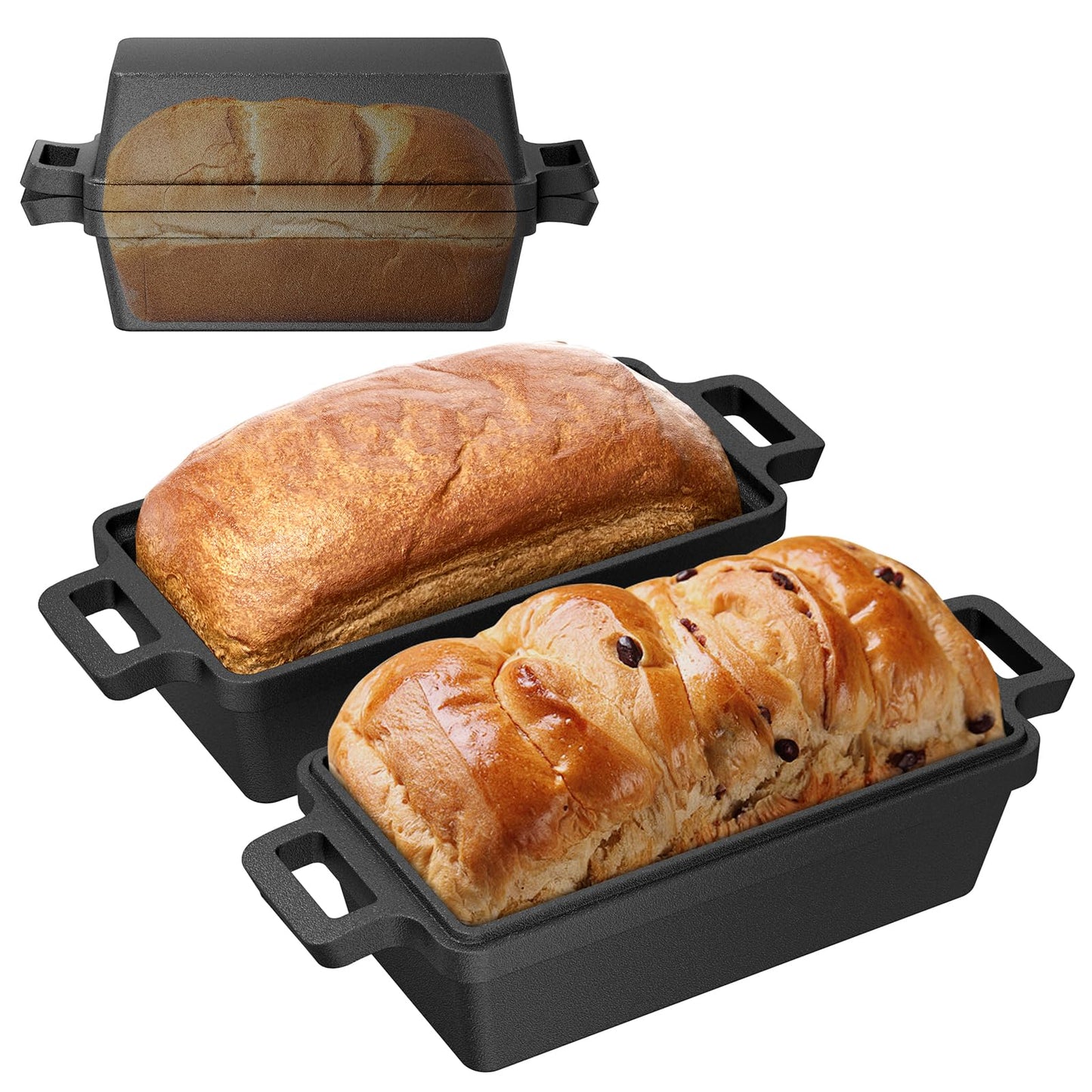 Heimekite 9×5 Inch Cast Iron Loaf Pan with Lid, bread pans for baking, 2 Piece Set | Even Heat Distribution Bread Baking Pan for Homemade Sandwich Bread, Banana Bread, Cakes, Meatloaf