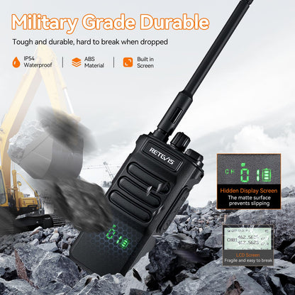 Retevis RT86 2 Way Radio Long Range,Professional Radio Walkie Talkies with Mic,Heavy Duty Two Way Radios,High Power, 2600mAh, Rechargeable Radios for Adults Warehouse Industrial Manufacturing(4 Pack)