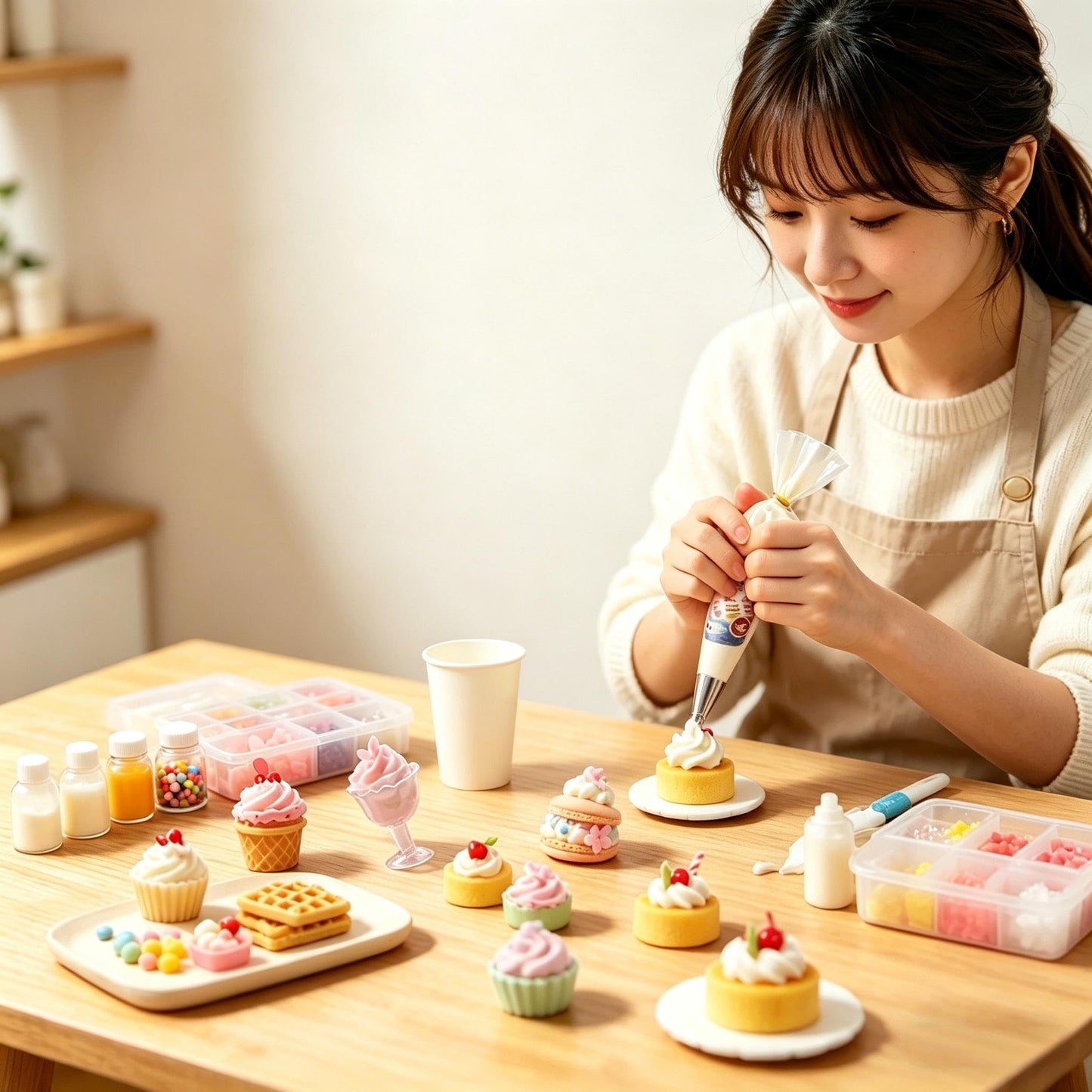 BoFUN Miniature Dessert Craft Kit, DIY No-Bake Mini Food Set with Display Frame for Teens & Adults - Ideal for Dollhouse Decor, Fake Cake & Ice Cream Making