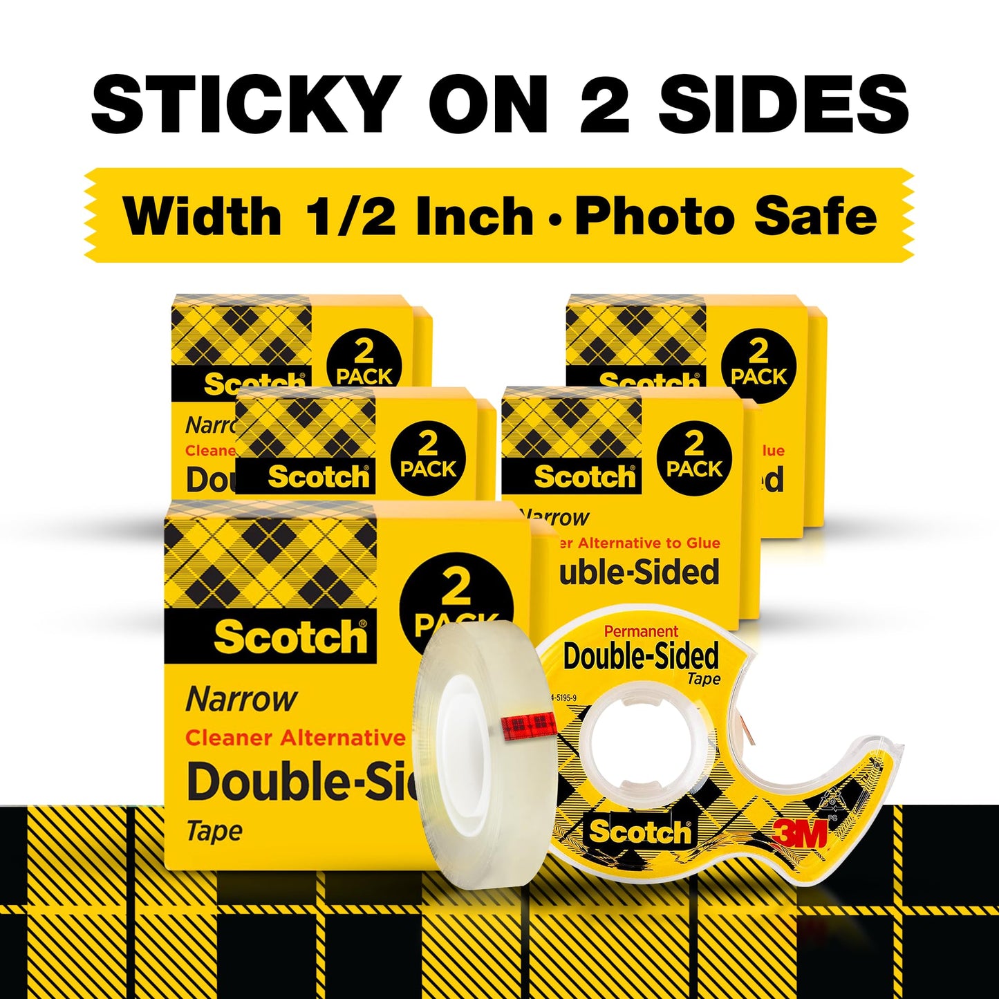 Scotch Double Sided Tape, Permanent Photo-Safe Adhesive, Clear, 1/2 inch x 500 inches per Roll, 10 Rolls (5 Packs of 2) – Scrapbooking, Crafts and Office Supplies