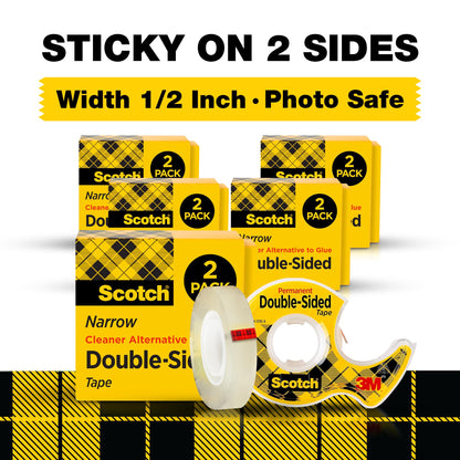 Scotch Double Sided Tape, Permanent Photo-Safe Adhesive, Clear, 1/2 inch x 500 inches per Roll, 10 Rolls (5 Packs of 2) – Scrapbooking, Crafts and Office Supplies