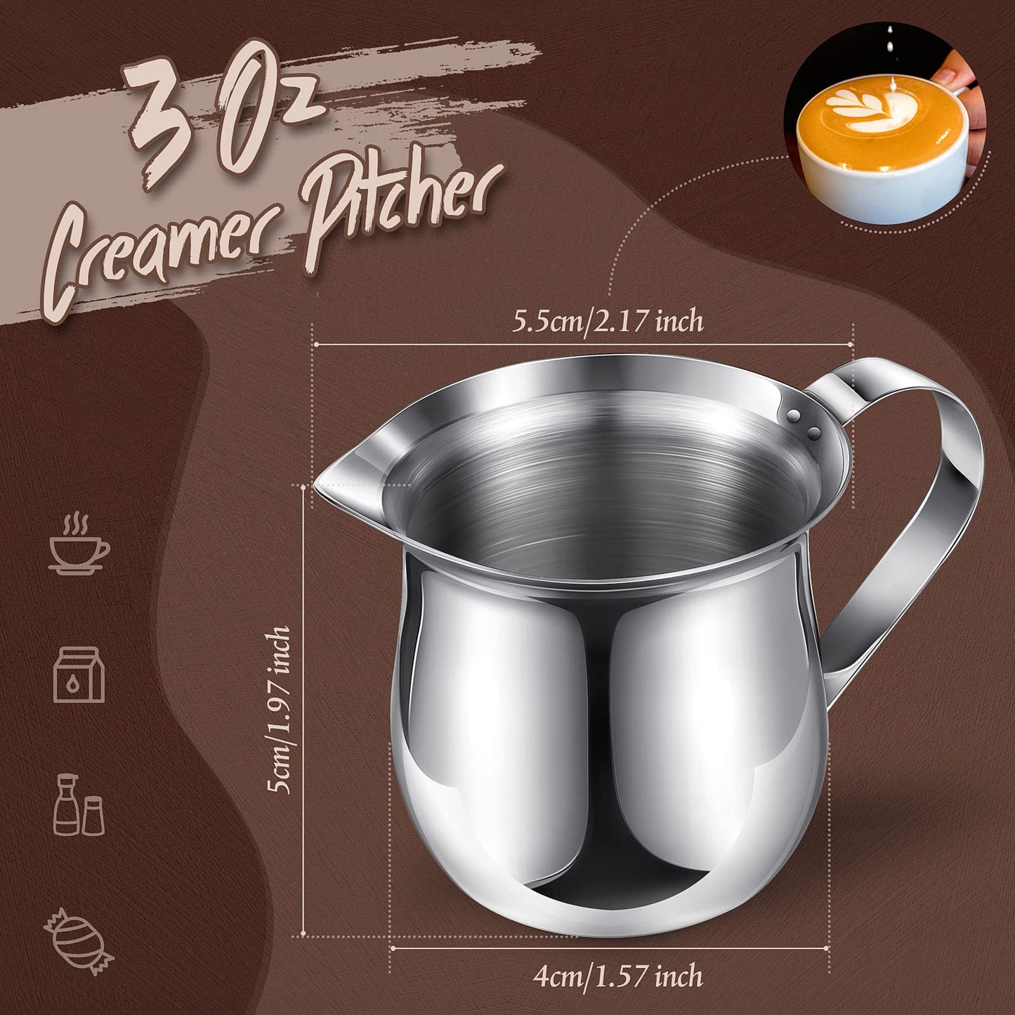 Potchen 24 Pack Stainless Steel Bell Creamers 3 Ounce Creamer Pitcher Mini Coffee Milk Pitchers with Handle and Pouring Spout Cups for Serving Espresso, Tea, Milk, Maple Syrup, Sauce