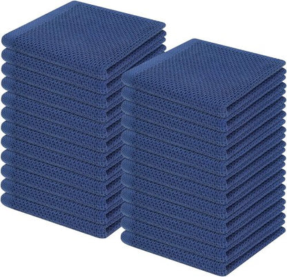 Homaxy 100% Cotton Waffle Weave Dish Cloths - Ultra Soft & Absorbent Kitchen Towels | 12x12 Inches, Navy Blue, 24-Pack