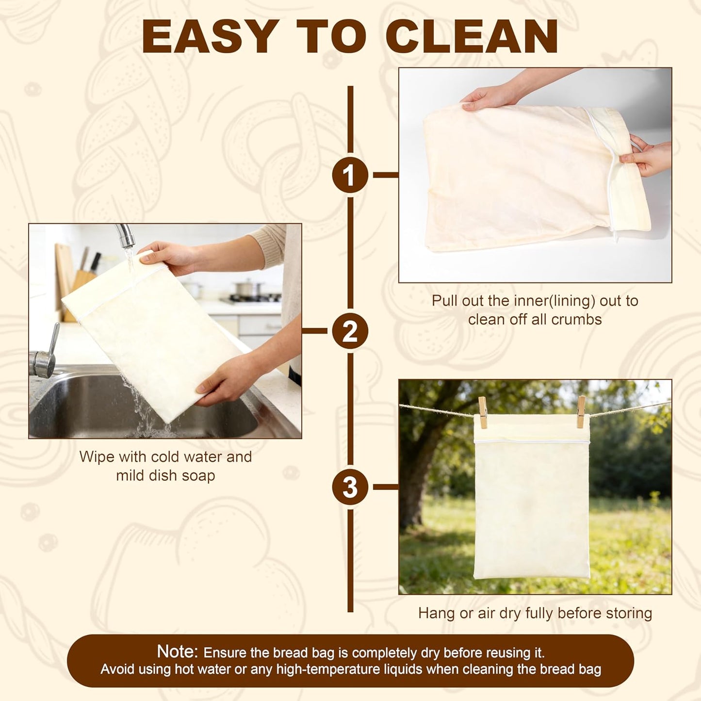 2 Packs BuyCard Bread Bag Reusable Beeswax Food Storage Bag, Natural Cotton with Bread Pattern Design, Zipper Reusable