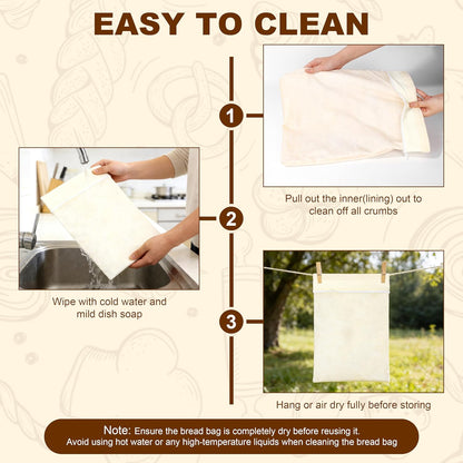 2 Packs BuyCard Bread Bag Reusable Beeswax Food Storage Bag, Natural Cotton with Bread Pattern Design, Zipper Reusable