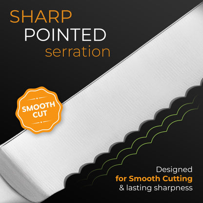 Orblue Serrated Bread Knife with Upgraded Stainless Steel Razor Sharp Wavy Edge - Bread Cutter Ideal for Slicing Homemade Bagels, Cake (8-Inch Blade with 5-Inch Handle)